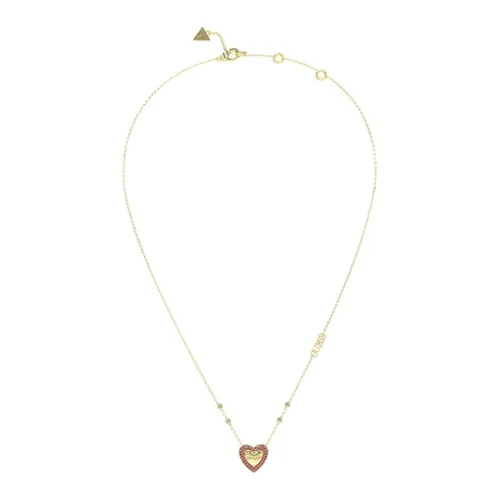 GUESS Damen-Halskette mit Herz Goldfarben JUBN05007JWYGPK - Elegante Kette mit Herz-Anhänger aus goldfarbenem Material, verziert mit funkelnden Kristallen – das perfekte Accessoire für romantische Anlässe.