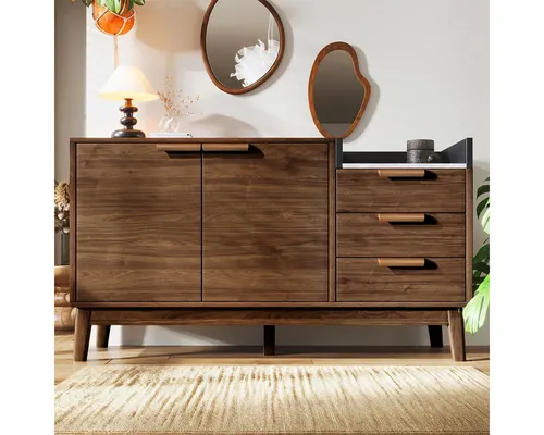 XDeer Sideboard Sideboard mit Offene Ablage und Marmor-Optik Platte Kommode, Beistelltisch Aufbewahrungsschrank H77/B120/T40 cm