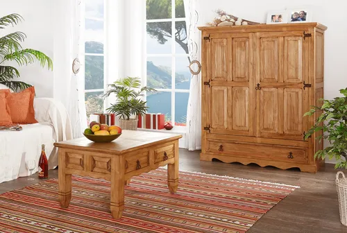 MEXICO Wohnzimmerschrank im Landhausstil aus Pinie - Massivholzschrank im rustikalen Design, ideal für stilvolle Wohnräume. Mit einer Breite von 130 cm bietet er großzügigen Stauraum und fügt sich harmonisch in Ihr Zuhause ein.