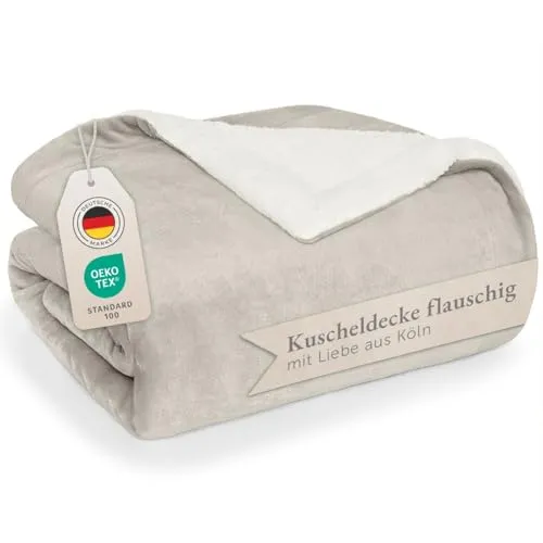 Blumtal Premium Sherpa Kuscheldecke flauschig 150x200 cm in beige von Blumtal