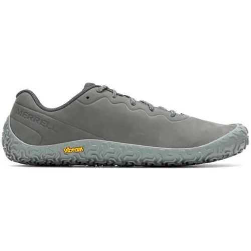 Merrell Vapor Glove 6 Leder Herren-Laufschuhe, grau, Größe 44,5 (10,5) - Minimalistische Laufschuhe für Trailrunning und Training, mit Vibram Ecostep Laufsohle für maximalen Halt und stilvollem Leder-Obermaterial.