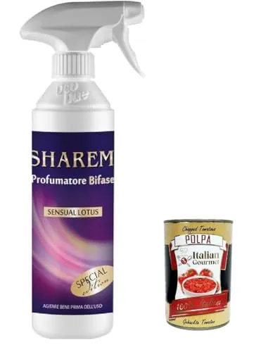 Italian Gourmet Bundle Raumduft Spray Bifase Lotus 500ml – Geruchsneutralisierer & Profumatore für Haushalt, Bad, Küche, Textilien (Trigger Sprühflasche) + Italian Gourmet Polpa
