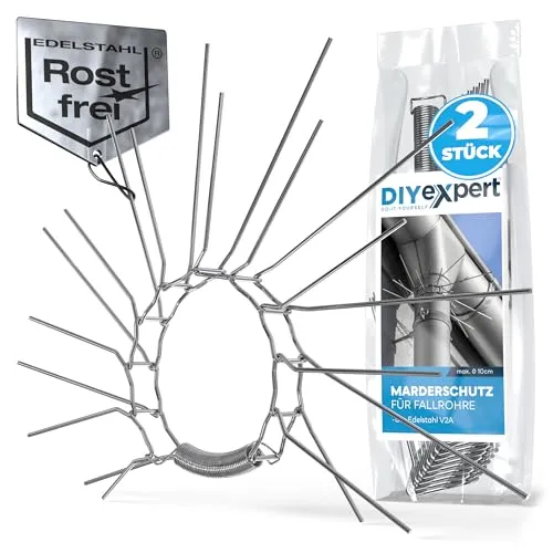 DIYexpert Marderschutz Fallrohr aus Edelstahl | [2 Stück] | Effektive Waschbär-Abwehr für Fallrohre | Wirkungsvoll als Marder-Abwehr und Waschbärschutz am Regenfallrohr