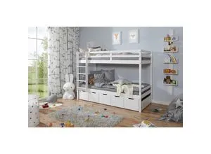 Produktbild TiCAA Etagenbett Finn Weiß mit 5er Schubkästen