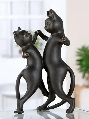 GILDE Tierfigur Katze Gatto-Duo, schwarz - Dekofiguren - Elegante 2 tanzende Katzen aus hochwertigem Kunstharz in Schwarz mit goldfarbenen Akzenten, die jeden Raum stilvoll aufwerten.