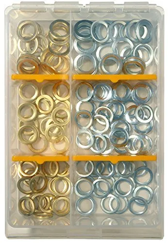 SBS Fitschenringe Sortiment Set | Inhalt 120 Stück | Ø 10mm, 11 mm, 12mm | im praktischem Sortimentskasten | vermessingt verzinkt