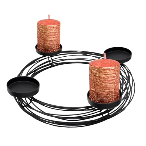 Schwarzer Metall Adventskranz für Stumpenkerzen - Ø 36 cm - Eleganter Kerzenständer im modernen Gitter-Design, ideal für 4 Stumpenkerzen. Robustes Metall und abnehmbare Teller sorgen für stilvolle Weihnachtsdekoration.