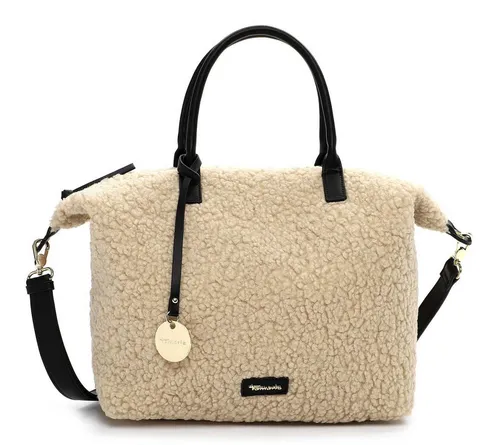 Tamaris 34162,320 Handtasche Textil Damen in beige - Damen-Henkeltaschen mit weicher Teddyoberfläche, geräumigem Hauptfach und lässiger Optik für jeden Anlass.