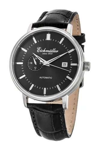 Eichmüller Automatikuhr Herrenuhr Schwarz Lederband 42 mm RE7005 - Elegante Automatikuhr mit robustem Edelstahlgehäuse und schwarzem Zifferblatt. Das hochwertige Automatikuhrwerk bietet eine Gangreserve von ca. 42 Stunden. Ideal für stilbewusste Herren.