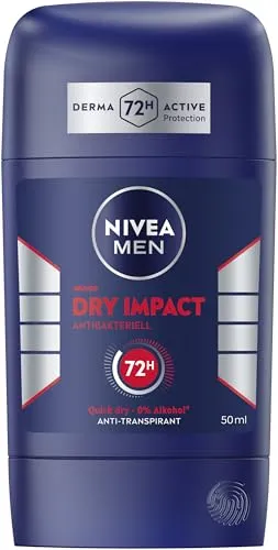 NIVEA MEN Dry Impact Deo Stick, Deostick mit 72h Antitranspirant-Schutz und 2 antibakteriellen Wirkstoffen, pflegendes Deodorant ohne Ethylalkohol (50 ml)