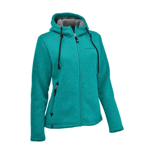 MAUL Sport Chieming - Strickfleecejacke mit Kapuze in Türkis Green - Funktionsjacke für Damen, atmungsaktiv und warm, ideal für Alltag und Abenteuer. Mit verstellbarer Kapuze und eleganten Lederoptik-Details.