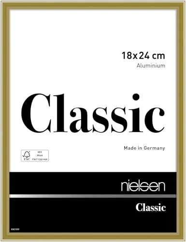 nielsen Bilderrahmen 18 x 24 cm, Aluminium Gold glanz - Eleganter Fotorahmen aus stabilem Aluminium, ideal zum Aufstellen und Aufhängen im Hoch- und Querformat. Mit Echtglas und einfacher Montage für eine stilvolle Präsentation Ihrer Bilder.