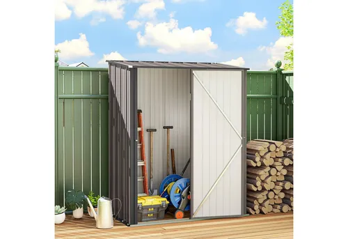 Outsunny Gerätehaus mit Pultdach, Abschließbarer Tür, BxT: 161.5x94.5 cm, (Geräteschuppen, 1 St., wetterfest Garten Schuppen), für Hinterhof Außenbereich Hellgrau