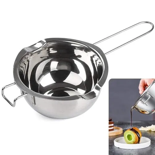 Roysmart Kerzen Schmelztopf, Wasserbad Schmelzschale, 600ml Schokoladen Schmelztiegel Edelstahl 304, Schmelztopf für Schokolade Zucker Butter Käse Karamell Kerzen