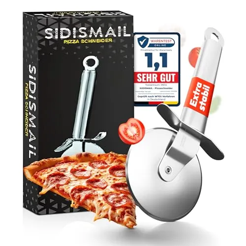 SIDISMAIL Hochwertiger Pizzaschneider aus Edelstahl - Robuster Pizzaroller mit superscharfer Klinge, inkl. Klingenschutz - Spülmaschinenfest