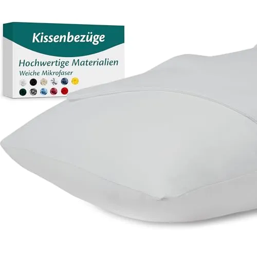 Produktbild Kissenbezug 40x70 – Mikrofaser Oeko-TEX Zertifiziert – Grau – 2er Set Kopfkissenbezug für Kissen 40 x 70 Weich & Atmungsaktiv – Kissenbezüge Hypoallergen Waschbar mit Verdecktem Reißverschluss