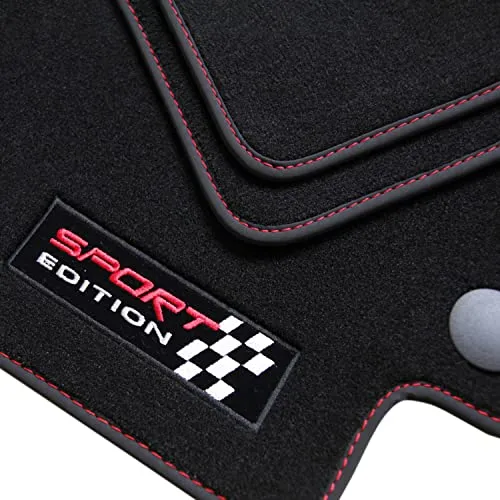 tuning-art Auto-Fußmatten 2402 für Mercedes E-Klasse W211 - Hochwertige Automatten Set mit rutschfestem Befestigungssystem und sportlichem Design. Made in Germany, ideal für Mercedes E-Klasse W211 (2002-2009) mit rotem Ziernaht und 