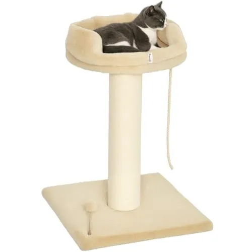 PawHut Kratzbaum 83 cm - Beige - Aktivitätskratzbäume: Moderner Katzenkratzbaum mit Sisalstämmen und komfortabler Plattform, ideal für mittelgroße Katzen und zur Förderung von Spiel und Entspannung.