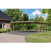 Karibu Doppelcarport Classic - Robuster Carport aus Nadelholz mit stabiler Stahl-Dacheindeckung, ideal für den Schutz Ihres Fahrzeugs. Hohe Schneelast von 125 kg/m² für beste Wintertauglichkeit.