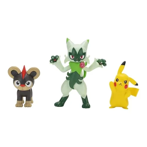 Pokémon First Partner Battle Figure Set Figuren 3er-Pack Leufeo, Pikachu & Felio
