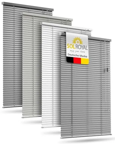 Sol Royal Alu Jalousien 120x130cm – Fenster ohne Bohren in Silber Matt - Einfache Montage ohne Bohren dank Klemmträger. Hochwertige 25mm Aluminium-Lamellen bieten zuverlässigen Sicht- und Sonnenschutz. Ideal für Fenster in Wohnräumen und Büros.