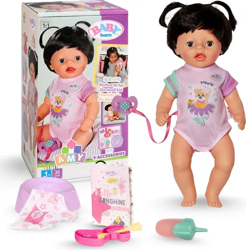 BABY born Amy 36cm Puppe - Interaktive Babypuppe für Kleinkinder - Die 36 cm große BABY born Amy ist die ideale Einsteigerversion für Kleinkinder ab 1 Jahr. Mit 7 altersgerechten Funktionen, darunter das Öffnen und Schließen der Augen, bietet sie viel Spielspaß ohne Batterien.
