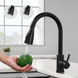 Schwarze Küchenarmatur mit Ausziehbarer Brause aus Edelstahl