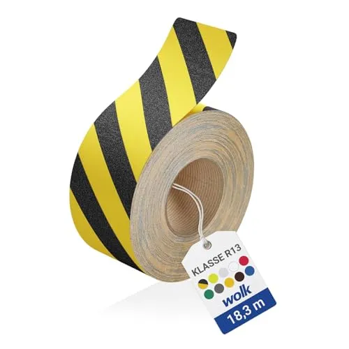 wolk Antirutsch Klebeband R13 Gelb/Schwarz – Selbstklebendes Sicherheitsband für Treppen, Rampen & Böden – Hohe Rutschhemmung, Innen & Außen, extra stark, UV- und wetterfest