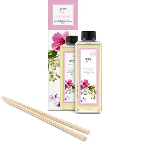 ipuro Raumduft Essentials Flower Bowl 500 ml Nachfüller - Raumerfrischer mit blumiger und frischer Duftkomposition, inklusive 5 Rattanstäbchen für ein langanhaltendes Dufterlebnis und eine harmonische Atmosphäre.