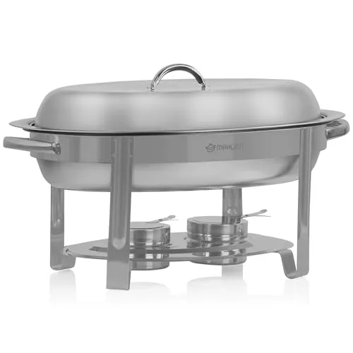 Mahlzeit Edelstahl Chafing Dish oval 5 Liter | Eleganter Speisenwärmer für Buffet und Catering - Stövchen & Speisewärmer | Hochwertiger Edelstahl sorgt für Langlebigkeit und einfache Reinigung, ideal für große Veranstaltungen und beeindruckende Präsentationen.