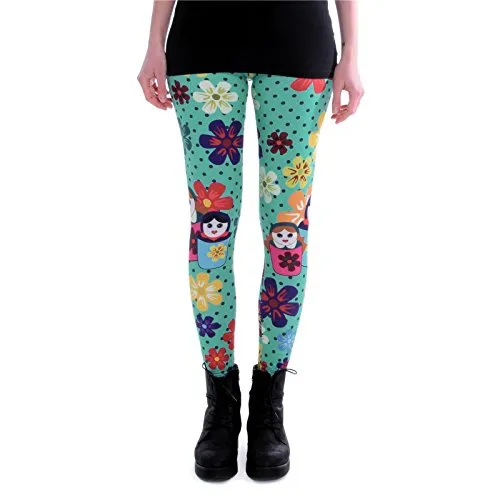 cosey - Bedruckte Bunte Leggins (Einheitsgröße) Verschiedene Leggings Designs, Matrjoschka, Einheitsgröße