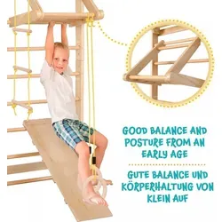 Physionics Klettergerüst Sprossenwand mit Turnringen und Rutsche - Gestalte Deine Fitness-Oase mit der Physionics® Sprossenwand! Diese vielseitige Wand bietet Klettermöglichkeiten, Schaukeln und Turnringe für ein effektives Training für die ganze Familie. Platzsparend und sicher für Kinder und Erwachsene!