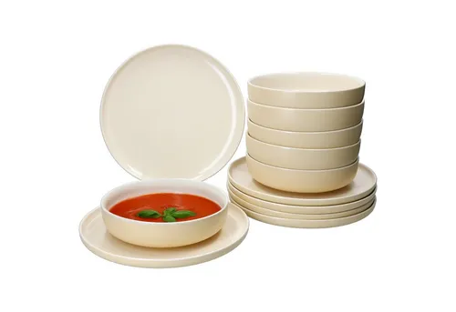 Ritzenhoff & Breker Tafelservice Jasper 12tlg Vanille - Hochwertiges 12-teiliges Tafelservice aus Steingut in elegantem Vanille, spülmaschinen- und mikrowellengeeignet. Die Kombination aus Matt- und Glanzglasur sorgt für ein stilvolles Ambiente auf Ihrem Esstisch.