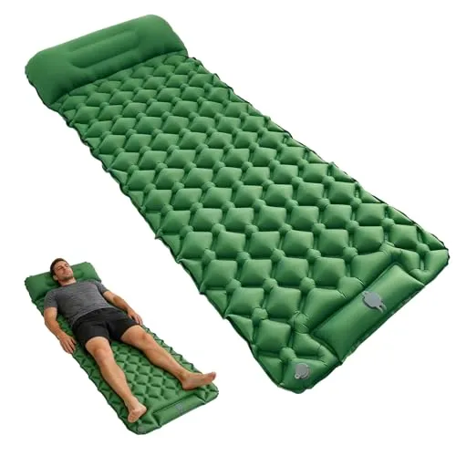 VEGOATY Isomatte Outdoor Camping Luftmatratze: Luftmatratze mit Fußpumpe, Leicht und Kompaktaufblasbare Aufblasbare Schlafmatte mit Aufblasbarem Kissen für Strand, Zelt, Reisen