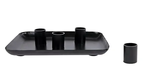 Metall Kerzenständer für 4 Stabkerzen 20 x 15 cm - schwarz - Deko Tablett mit magnetischen Kerzenhaltern - Magnet Tafelkerzen Halter Kerzenleuchter Kerzenständer Adventsleuchter Adventskranz