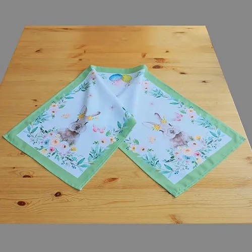 Tischläufer HASEN und BUNTE EIER 40x140 cm Blumen Dekor Bunt Frühling Ostern NEU