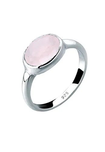 Elli Ring Damen Rosenquarz Solitär Basic in 925 Sterling Silber - Eleganter Ring für Damen aus 925er Sterling Silber mit funkelndem Rosenquarz, handgefertigt und anlaufgeschützt – das ideale Geschenk für besondere Anlässe.