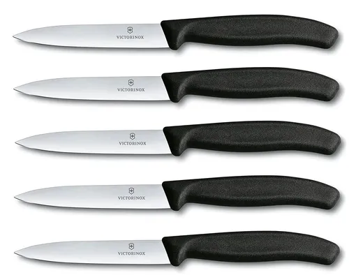 Victorinox Gemüsemesser Tomatenmesser Swiss Classic 5er Set Schwarz - 5-teiliges Gemüsemesser-Set, spülmaschinenfest und ideal für präzises Schneiden von Obst und Gemüse, Design in elegantem Schwarz.