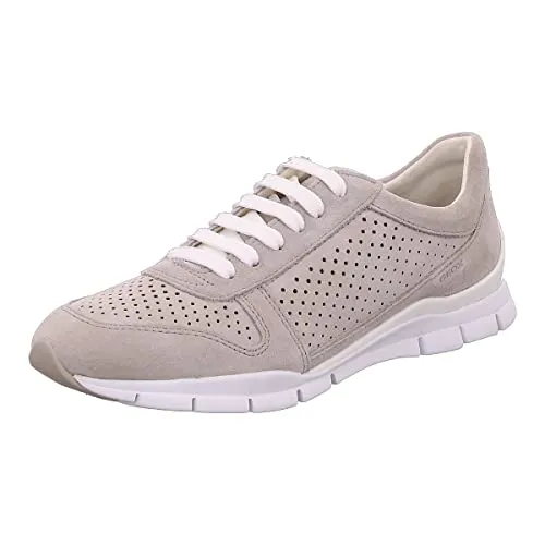 Geox Damen D Sukie B Sneakers - Lt Grey, 39 EU - Damen-Sneaker aus Glattleder mit bequemem Synthetik-Innenmaterial und schnürbarem Verschluss für optimalen Tragekomfort.