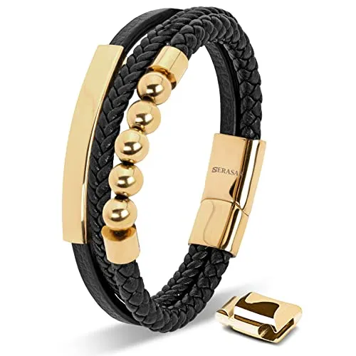 SERASAR Herren Lederarmband 17cm in gold von SERASAR