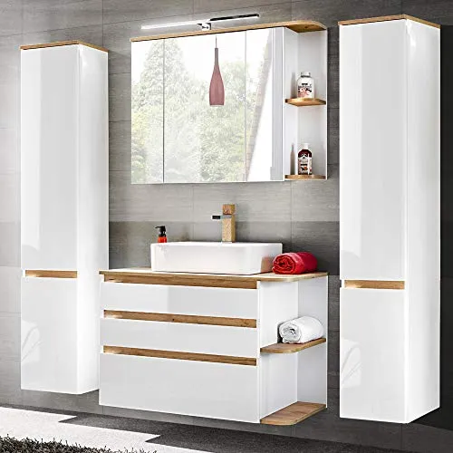Lomadox Badezimmer Set in Hochglanz weiß