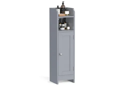 VASAGLE Badkommode Grau - Schmaler Badezimmerschrank mit verstellbaren Ablagen, ideal für kleine Bäder. Hochwertiges Design und einfache Selbstmontage für mehr Komfort und Stil.