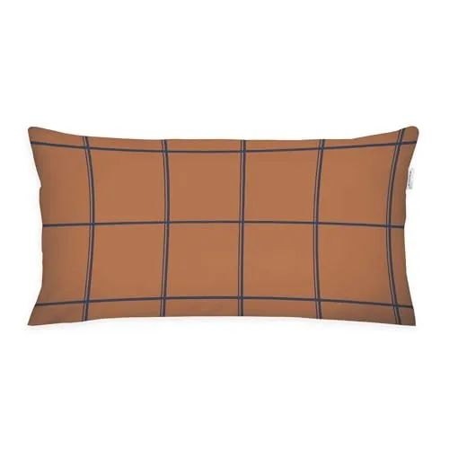 TOM TAILOR Flanell-Kissenhülle, 40x80 cm, 100% Baumwolle/ Flanell, Mit Wendemotiv und farbigem Markenreißverschluss, LARGE CHECK Blau, Braun (Dark Navy & Rusty Red)