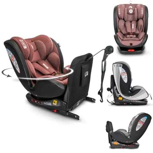 Lorelli Auto Kindersitz Ares mit Isofix - 360° drehbar, Gruppe 0+/1/2/3 - Kindersitz für Kinder von 0-36 kg mit 360° drehbarer Isofix-Basis für einfaches Ein- und Aussteigen. Verstellbare Kopfstütze und Memory-Schaum sorgen für maximalen Komfort und Sicherheit.