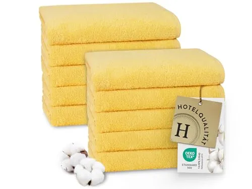 ZOLLNER 10er Set Handtücher 50x100 cm - Weiche Baumwolltücher in Sonne mit Aufhänger - Hochwertige Baumwollhandtücher in Hotelqualität, waschbar bis 95°C. Ideal für den täglichen Gebrauch und pflegeleicht – für ein angenehm weiches Gefühl bei jedem Einsatz.