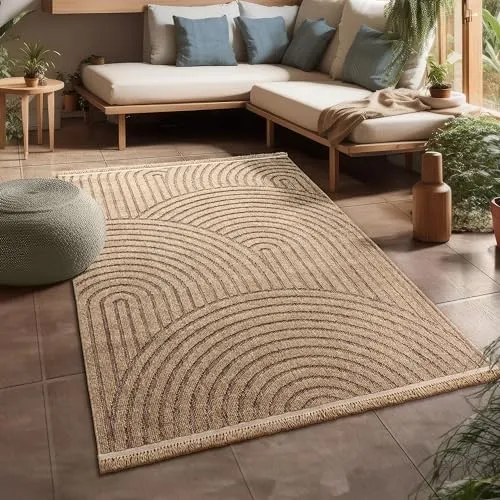 Paco Home Hochwertiger Outdoor Teppich - Teppich in Jute-Sisal-Optik, wetterfest und pflegeleicht – perfekt für Terrasse, Balkon und Garten, Größe: 120x160 cm, bringt zeitlose Eleganz in Ihr Zuhause.