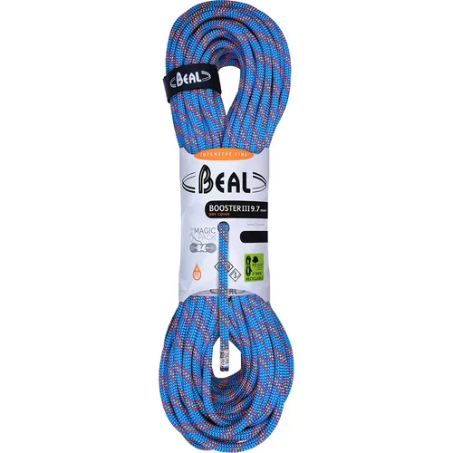 Beal Booster III 9.7mm x 60m Blue - Ultraleichtes Kletterseil - Seile, Schlingen & Reepschnüre - Das Beal Booster III ist ein ultraleichtes Kletterseil mit UNICORE-Technologie, das auch bei Beschädigung des Mantels für Sicherheit sorgt.