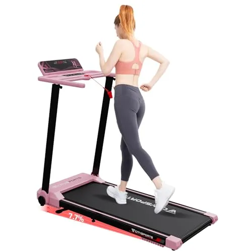 CITYSPORTS Elektrisches Laufband,Klappbares Laufband für Zuhause bis 12 km/h,mit LED-Anzeige,APP und 360° Tablet Holder,kompakte Walking Pad für Zuhause und Büro (Pink)