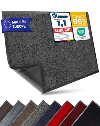 Entrando Fußmatte 90x150 cm flach & waschbar – Schmutzfangmatte für Eingangsbereich, Innenraum & überdachten Außenbereich – pflegeleicht, farbecht, saugstark, Fußbodenheizung geeignet (Anthrazit)
