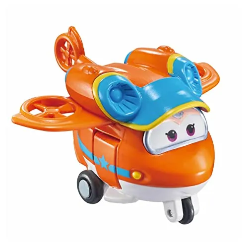 Super Wings EU750030 - Transform-a-Bots Flugzeug Sunny, ca. 5 cm große Spiel-Figur für Kinder, verwandelbares Spielzeug-Flugzeug und Roboterfigur, Orange, 2